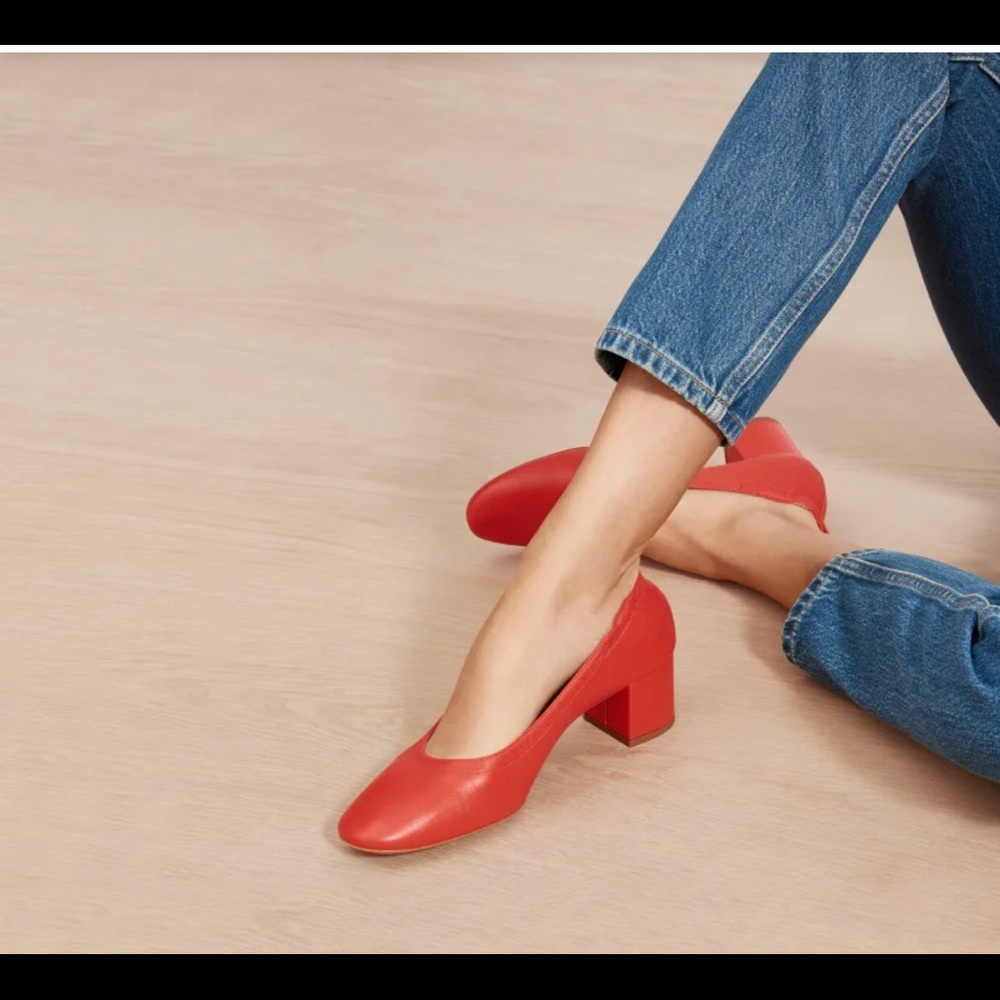 Everlane Day Heel Leather Block Heel Shoes in Red Size 8